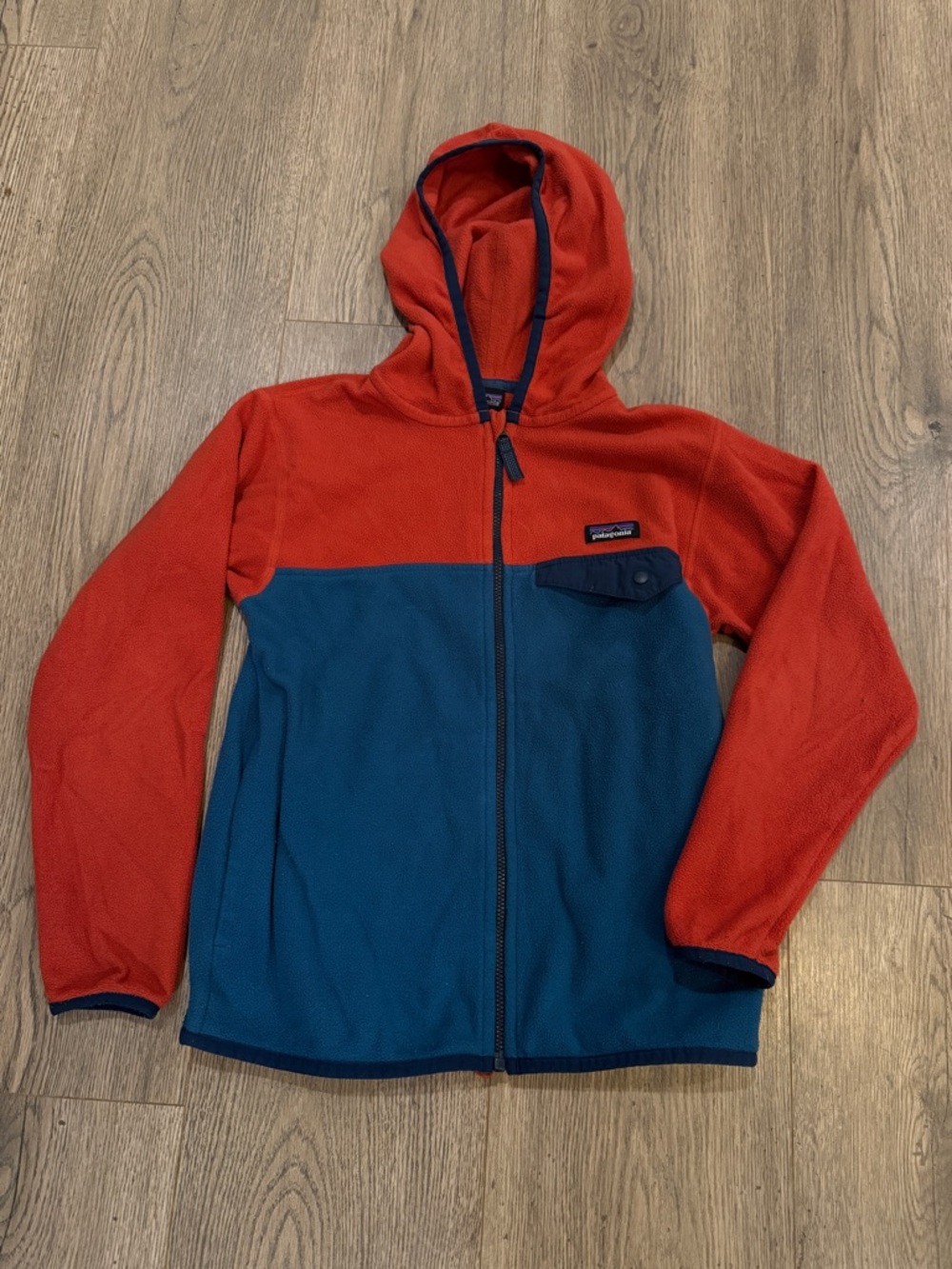 Patagonia Kids Hooded Fleece Jacket - Red & Blue Colorblock